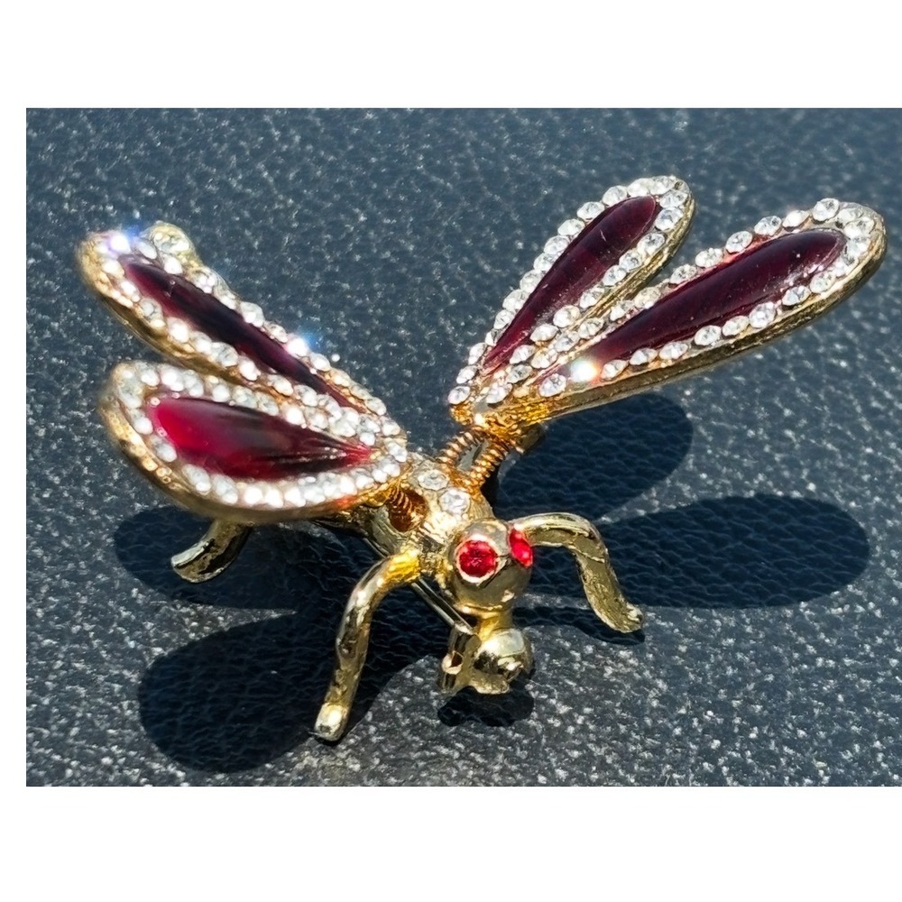 Vintage Tremble Articulated Dragonfly‎ Pin Brooch Bug Insect Jewelry